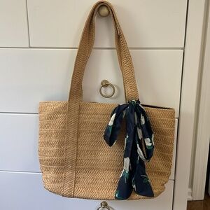 NWOT Draper James rattan tote bag with removable scarf, never used